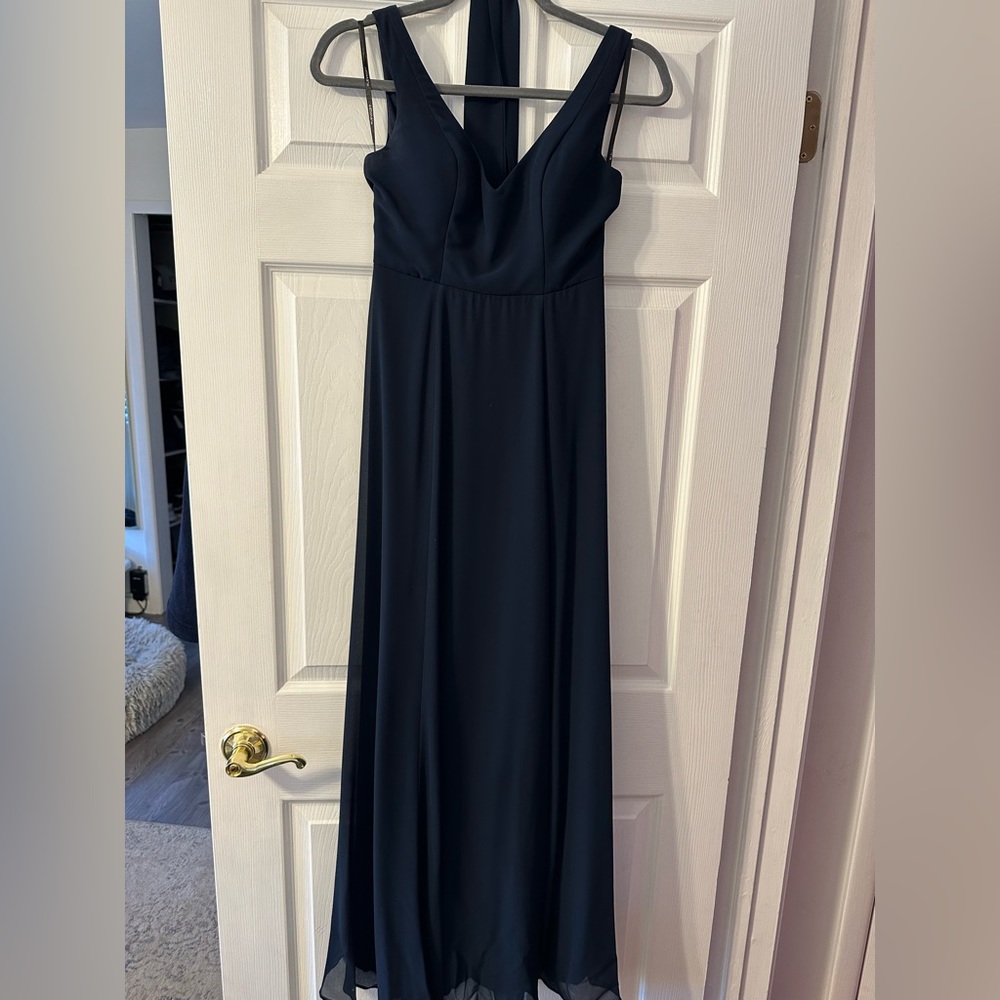 Bill Levkoff navy blue chiffon bridesmaid dress size 0 style #7126